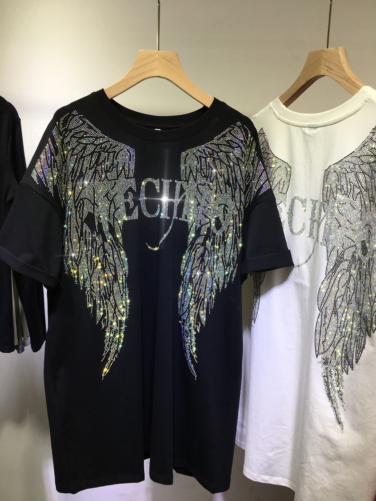 Women Streetwear Brand - L-4XL Oversize Rhinestone Angel Wings Harley