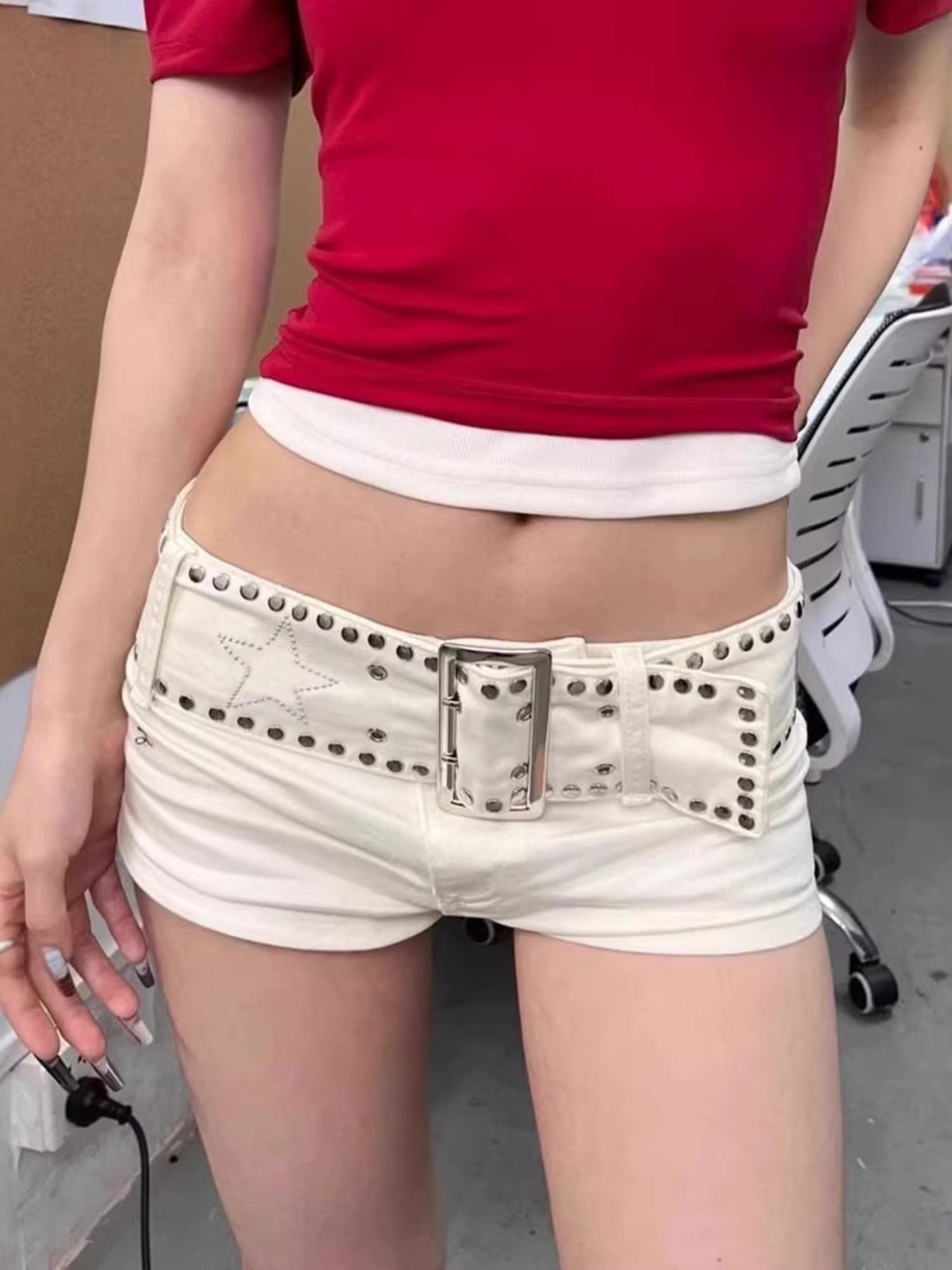 Women's Low Rise White Denim S - Streetwear Brand Shorts ulasan dan harga