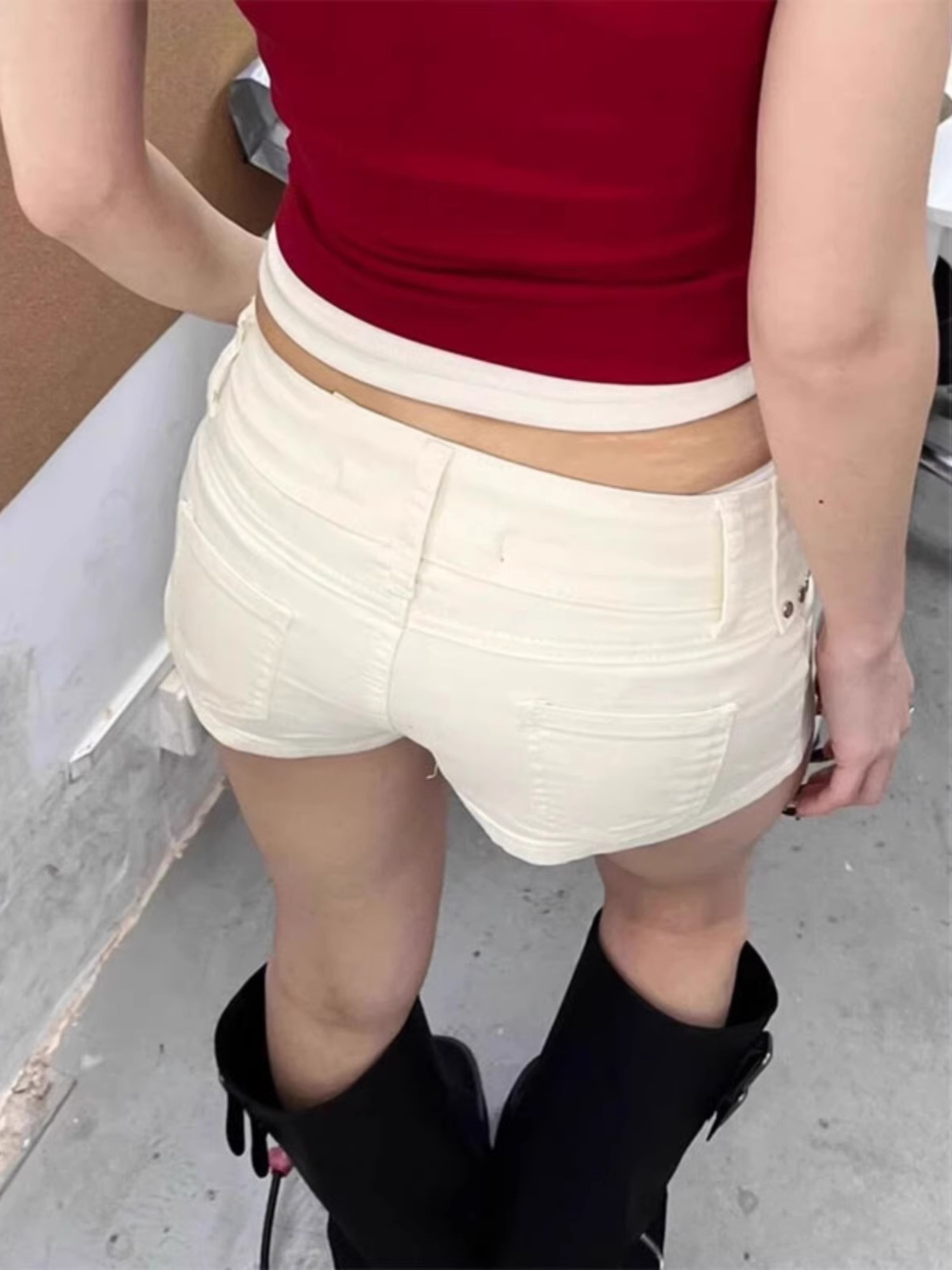 Women's Low Rise White Denim S - Streetwear Brand Shorts ulasan dan harga